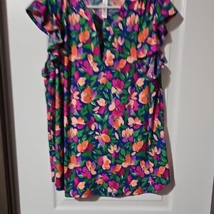 Dear Scarlett Vibrant Floral Ruffle Blouse